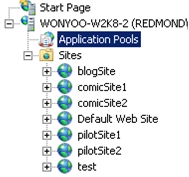 Screenshot that shows the Application Pools node in I I S Manager.